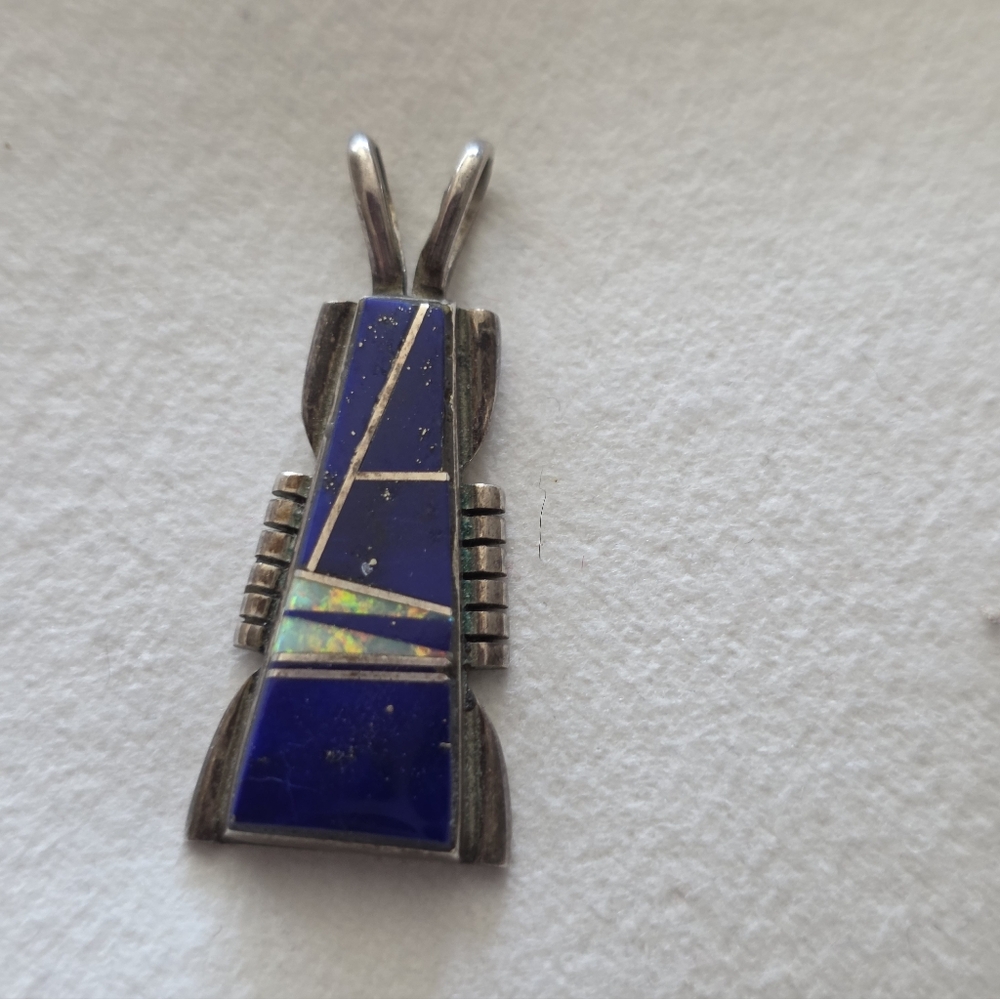 Sterling Silver Blue Lapis and Opal Inlay Pendant - Women Jewelry